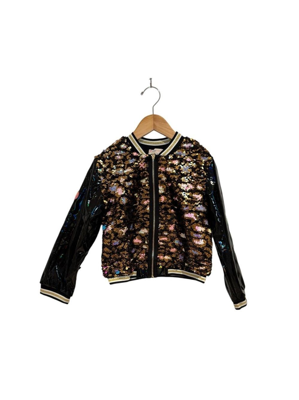 BABY SARA Black flip sequin bomber jacket - size 6